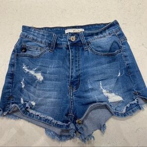 𝅺KANCAN High-Waisted Cutoff Denim Shorts Sz 26